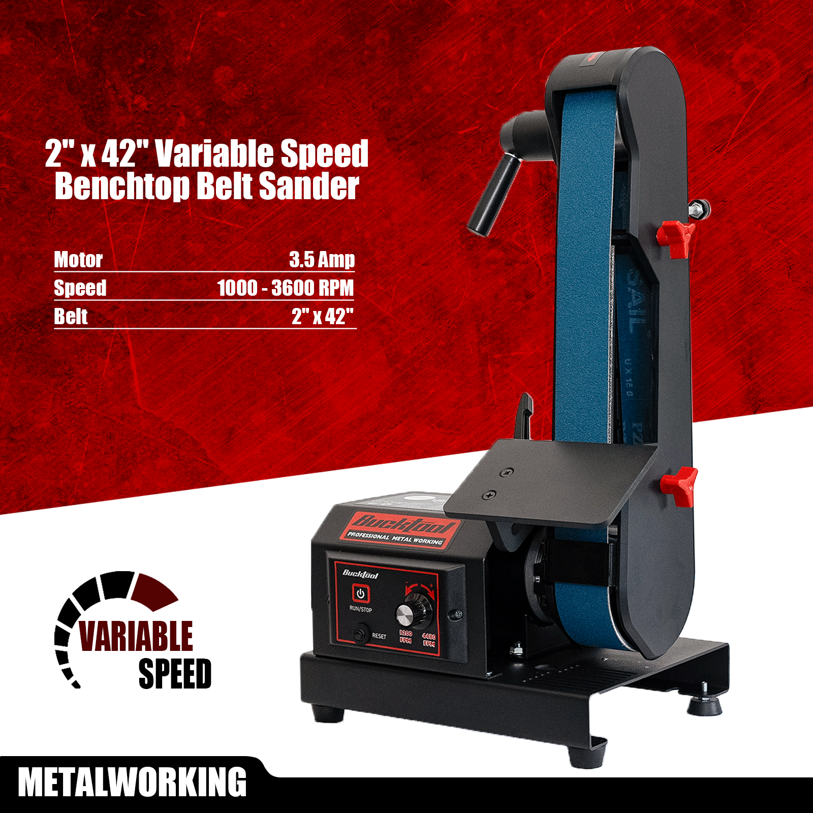 Bucktool Variable Speed 2×42 Belt Sander (BS242V): Precision Power for Knife Making & Metalworking - Bucktool