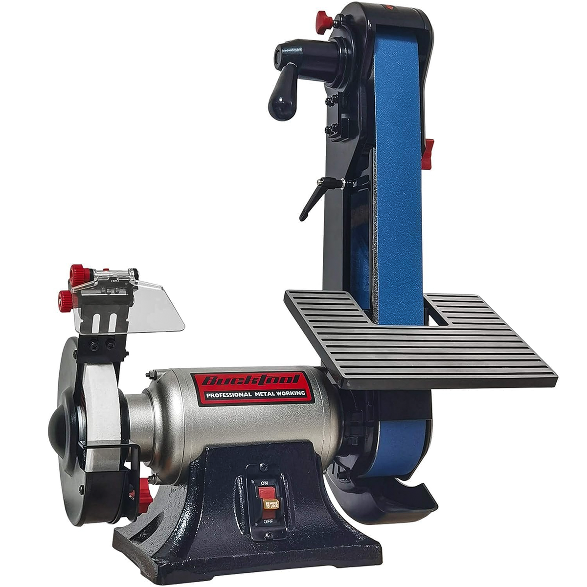 BUCKTOOL Combo Belt Sander and Bench Grinder, 2" x 42" Belt, 6" Grinder, Knife Sharpener with Large Work Table, BG2600