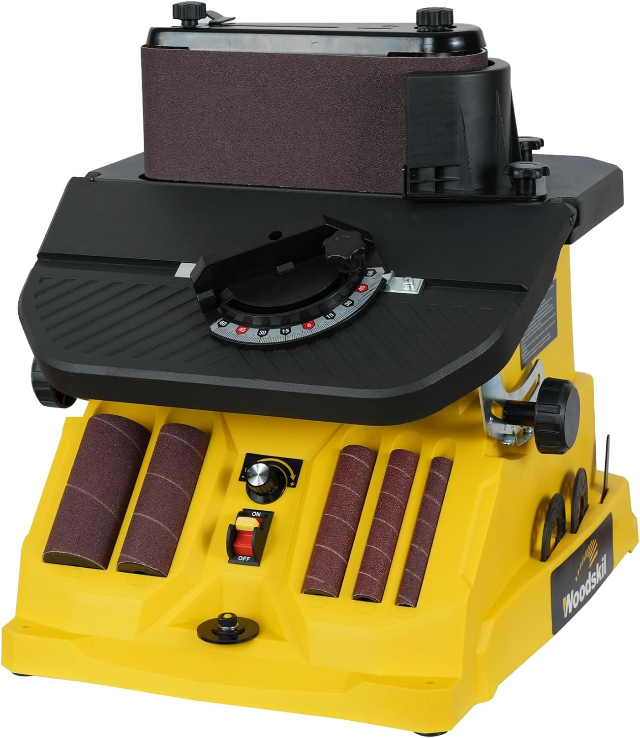 4A Variable Speed Oscillating Belt and Spindle Sander - 4x24" Belt, 5 Sanding Sleeves, 1000-1800RPM Adjustable Speed Control for Woodworking Projects OSM-2V