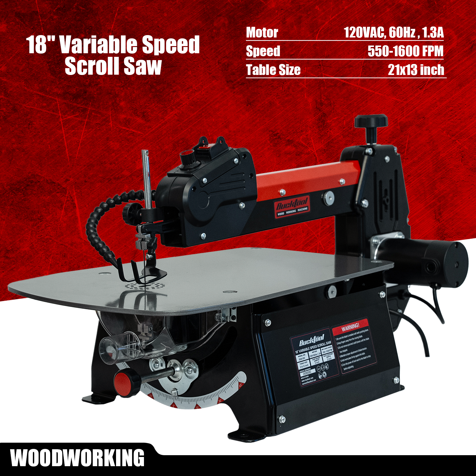 Bucktool 18 Inch Variable Speed Scroll Saw, 1.3A Power Scroll Saws SSA18V