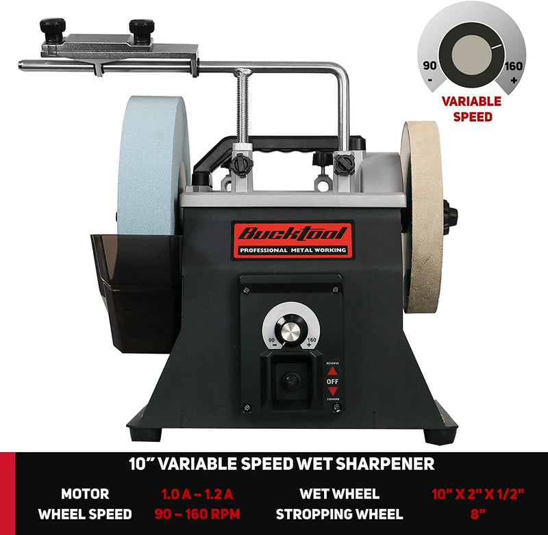 BUCKTOOL SCM8103 10-Inch Variable Speed Sharpening System 1.2-Amp Two-Direction Water Cooled Wet Stone Grinder