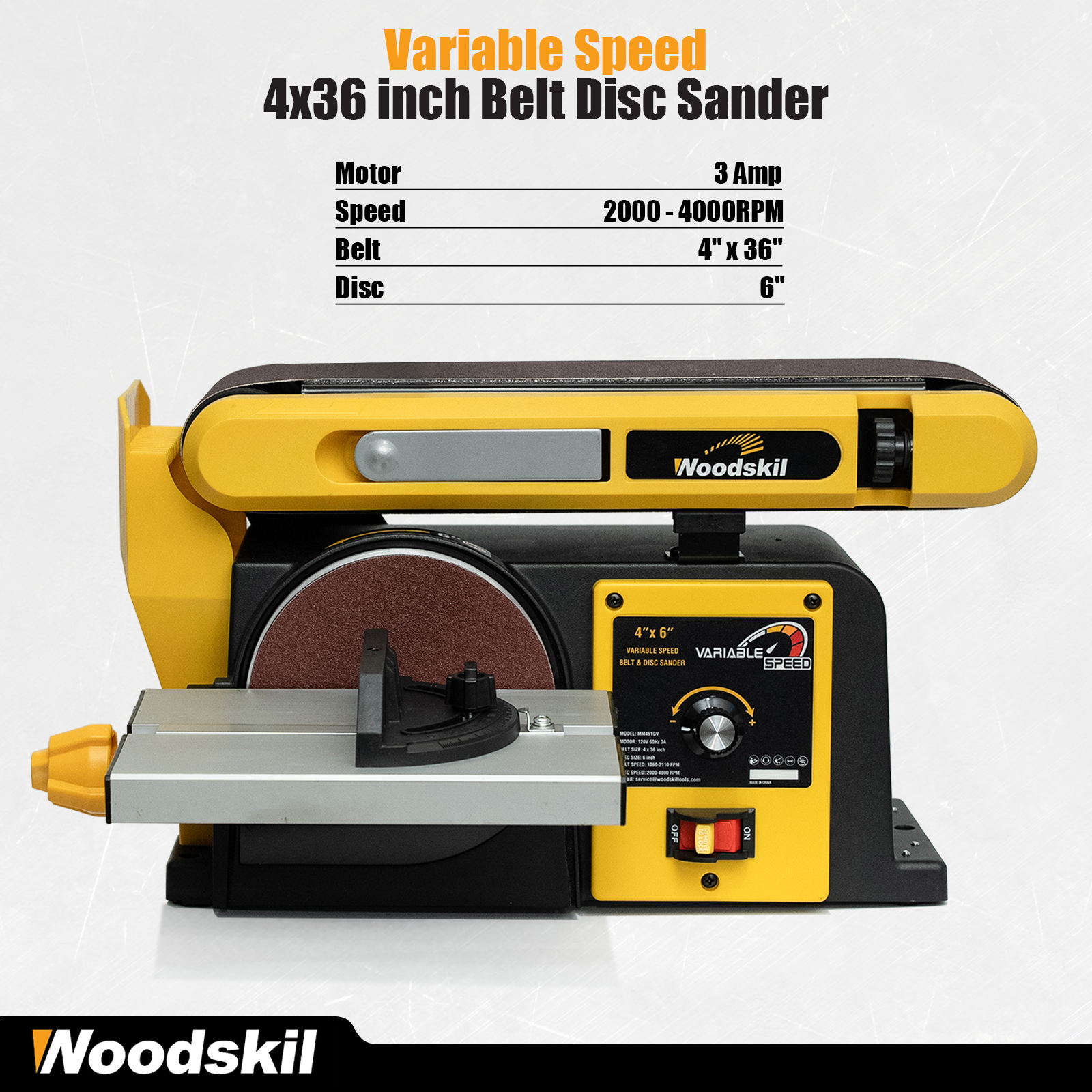 Woodskil 4.5-Amp Belt & Disc Sander Combo, 4x36 in. Belt & 6 in. Disc Sander with 3/4HP Motor, Upgraded Model