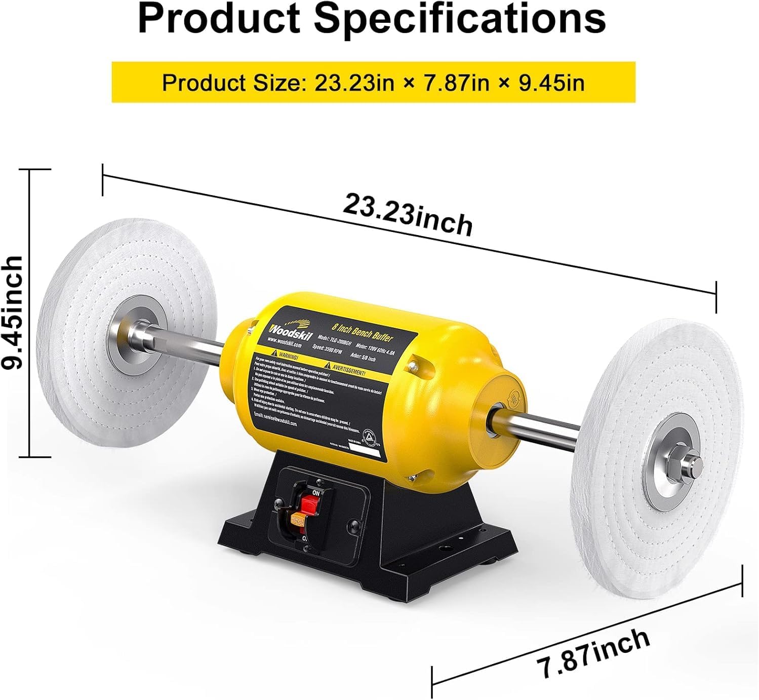 3/4HP Bench Buffer Polisher 4.8A, 8 inch Jewelry Buffer Polisher Machine, 3600 RPM Powerful Bench Polisher TLG-200BGH