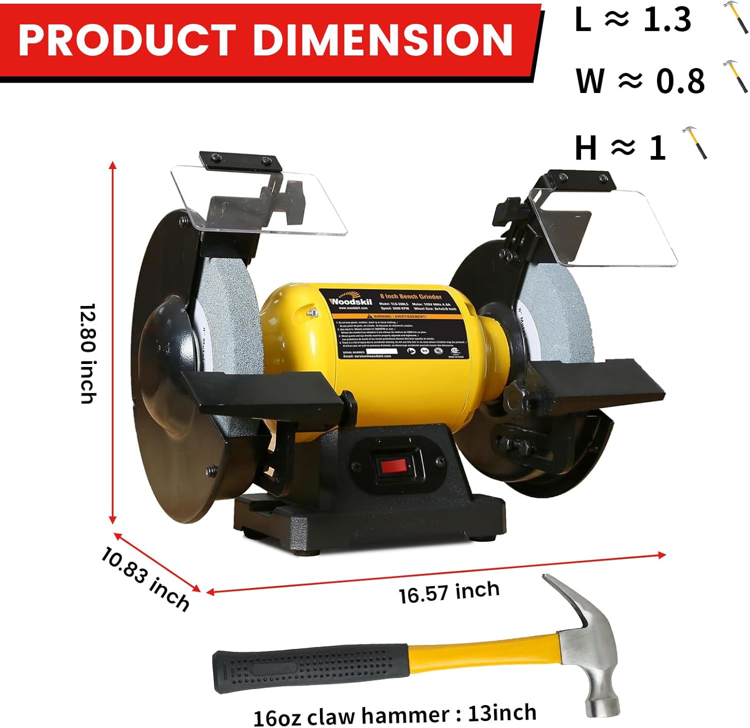 4.8A 3/4HP 8-Inch Bench Grinder, 3600rpm Table Grinder TLG-200L5A