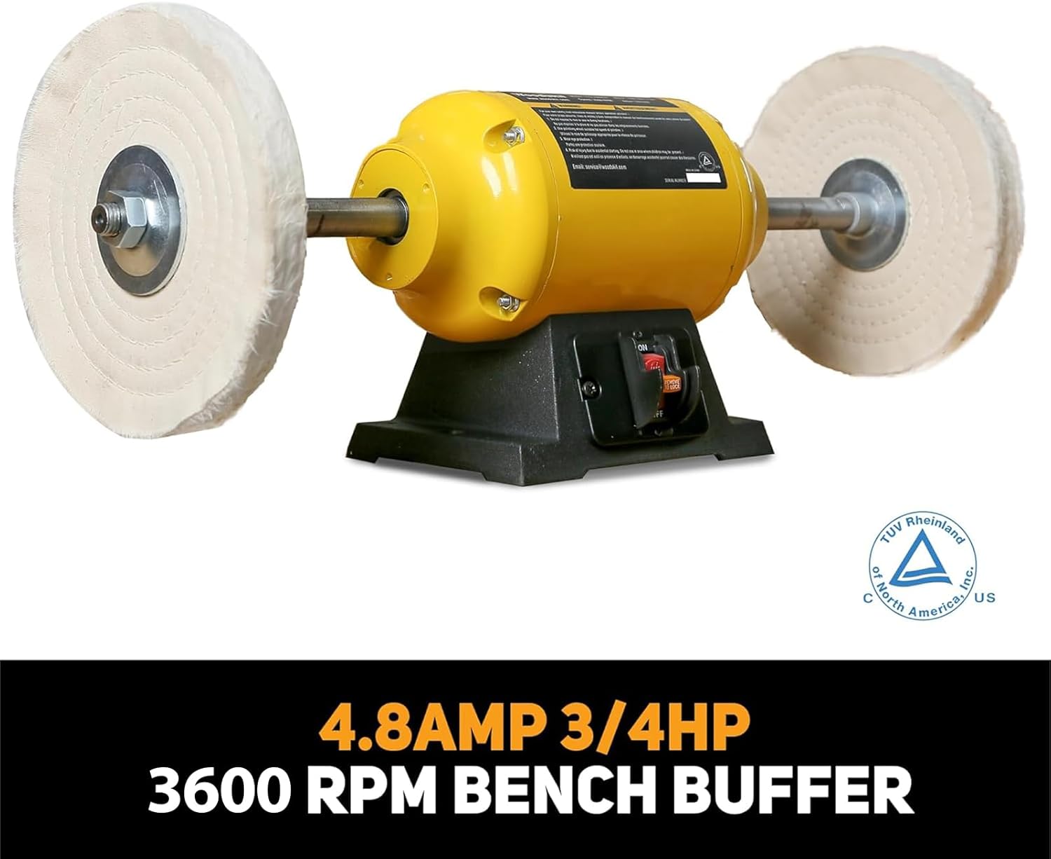 3/4HP Bench Buffer Polisher 4.8A, 8 inch Jewelry Buffer Polisher Machine, 3600 RPM Powerful Bench Polisher TLG-200BGH