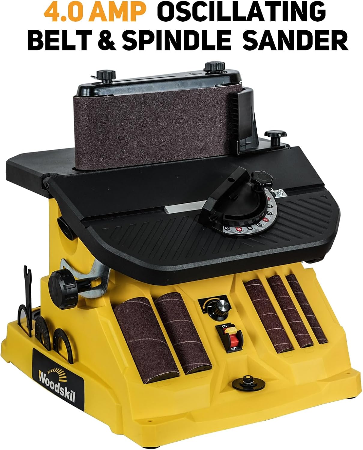4A Variable Speed Oscillating Belt and Spindle Sander - 4x24" Belt, 5 Sanding Sleeves, 1000-1800RPM Adjustable Speed Control for Woodworking Projects OSM-2V