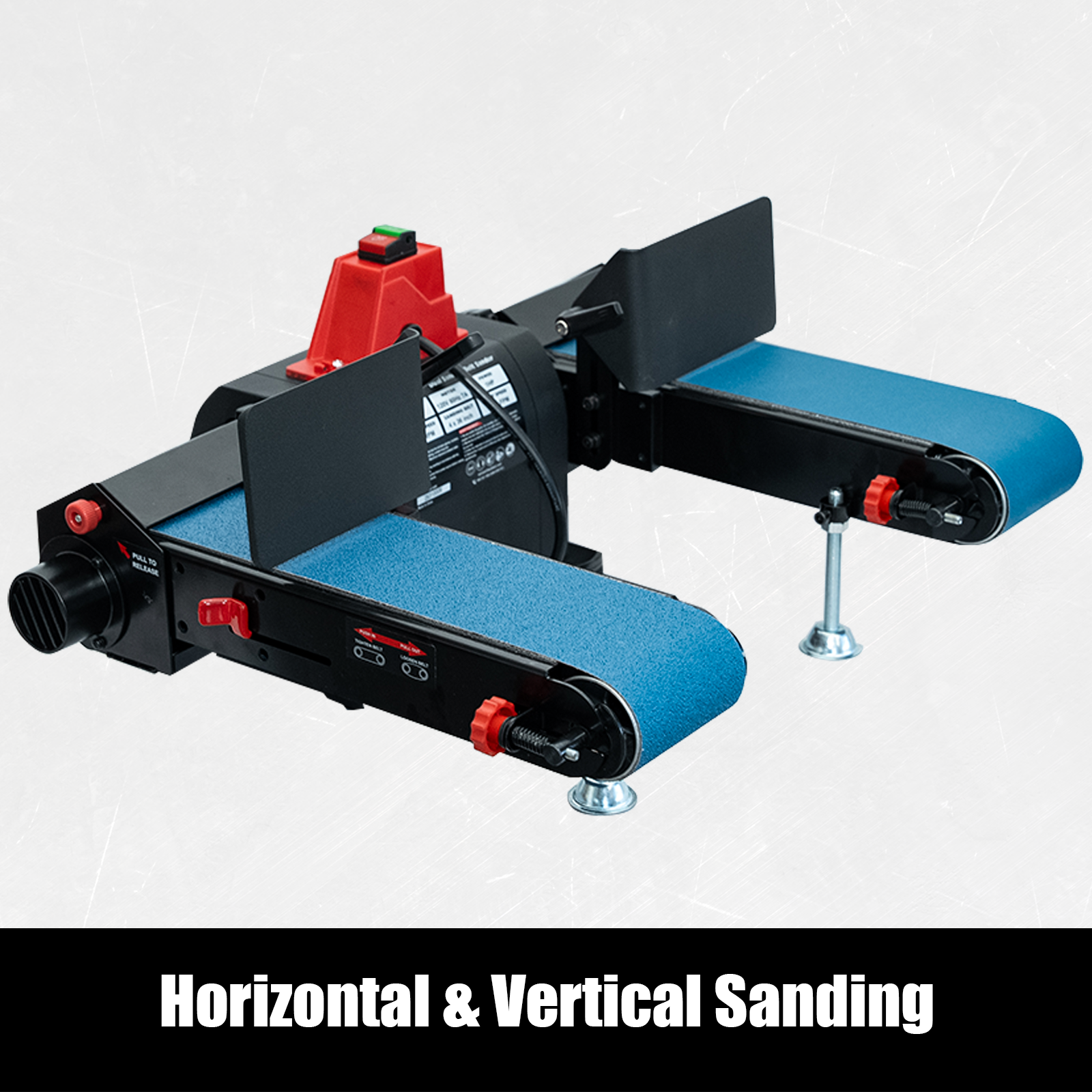 BUCKTOOL 1HP Benchtop Dual-Belt Sander, 4 x 36 in Sanding Belts with 80 & 120 Grits, 2160 FPM BS436D