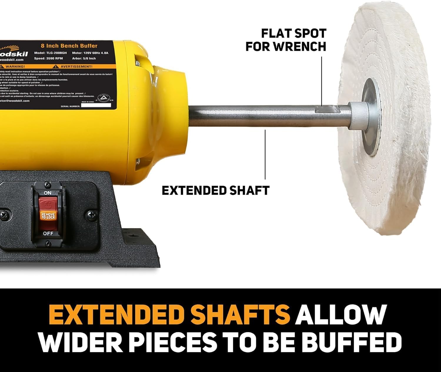 3/4HP Bench Buffer Polisher 4.8A, 8 inch Jewelry Buffer Polisher Machine, 3600 RPM Powerful Bench Polisher TLG-200BGH