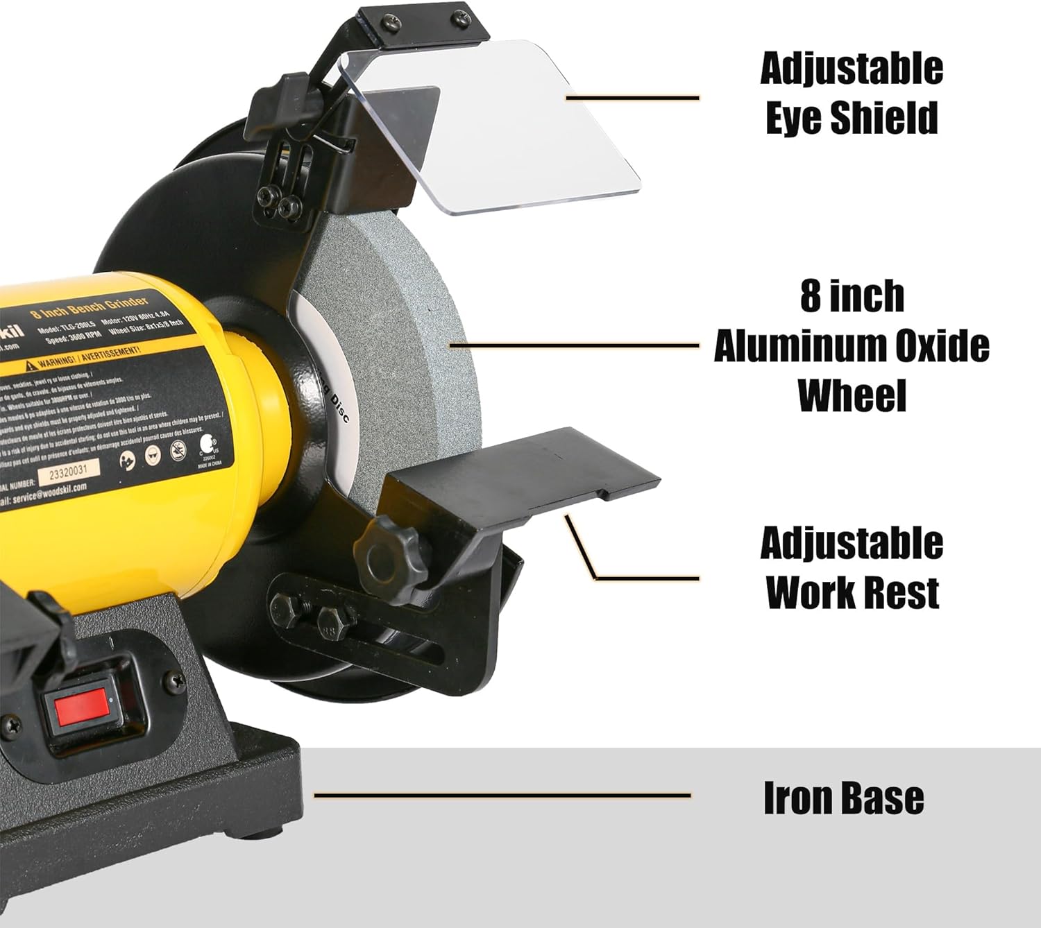 4.8A 3/4HP 8-Inch Bench Grinder, 3600rpm Table Grinder TLG-200L5A