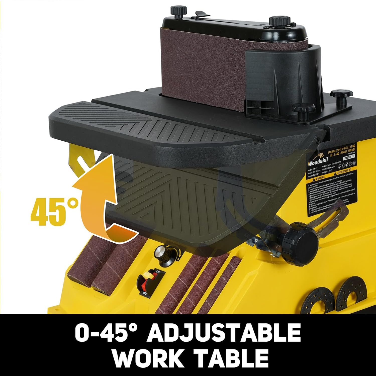 4A Variable Speed Oscillating Belt and Spindle Sander - 4x24" Belt, 5 Sanding Sleeves, 1000-1800RPM Adjustable Speed Control for Woodworking Projects OSM-2V