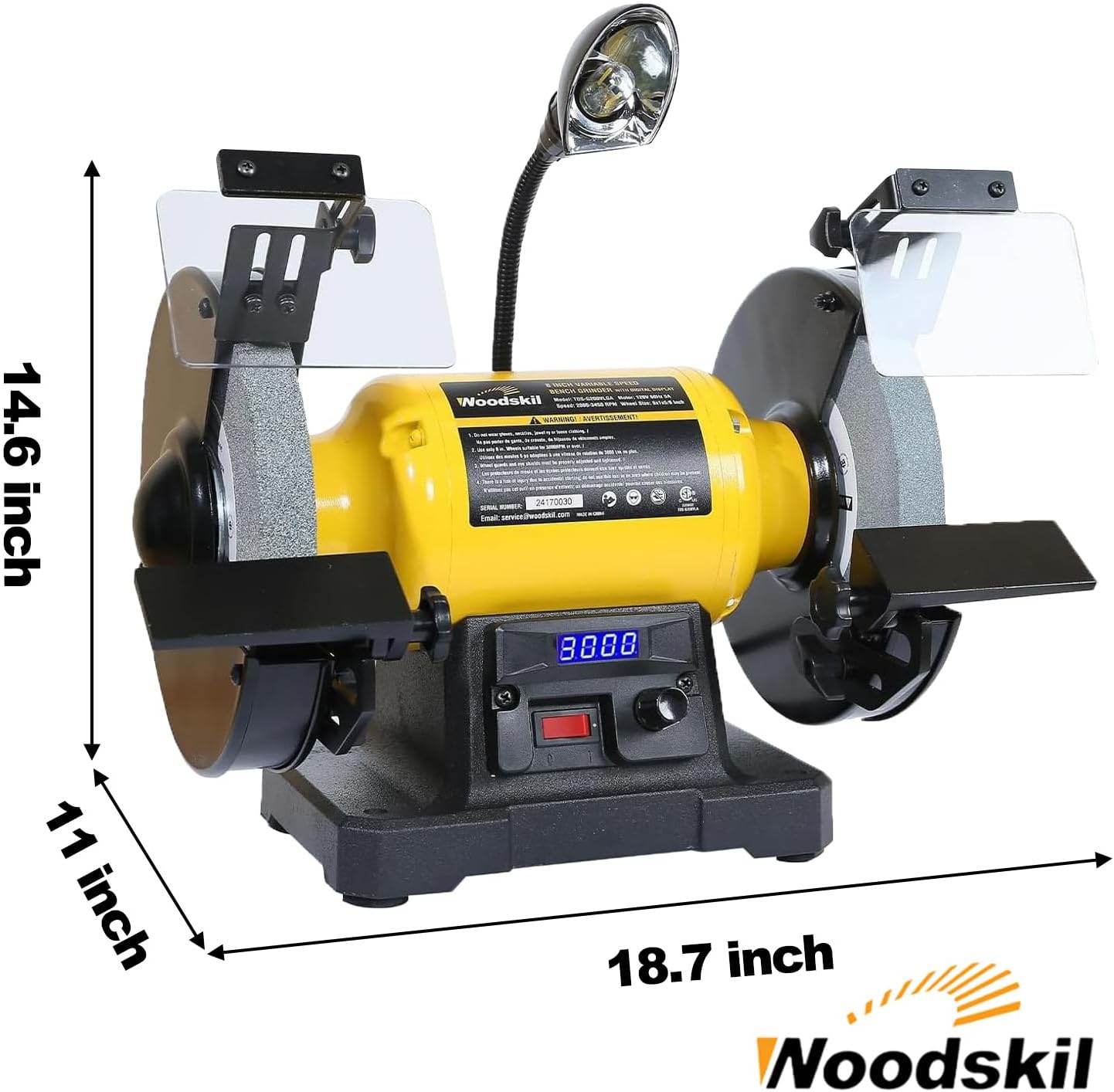 Digital Display 8 Inch Variable Speed Bench Grinder, 3/4HP 5.0 Amp Power Bench Grinder TDS-G200VLGA
