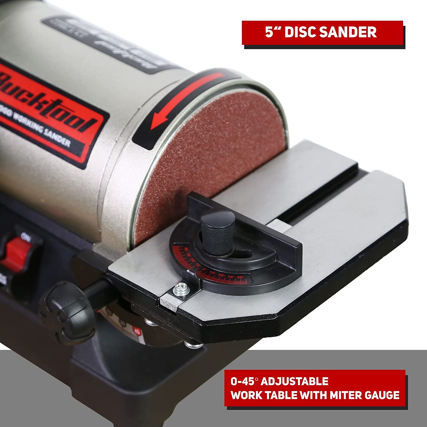 BUCKTOOL 1x30 Inch Bench Belt Sander with 5 Inch Disc with Wrench Storage and Easy Belt Cover Off, 1/3HP Direct Drive