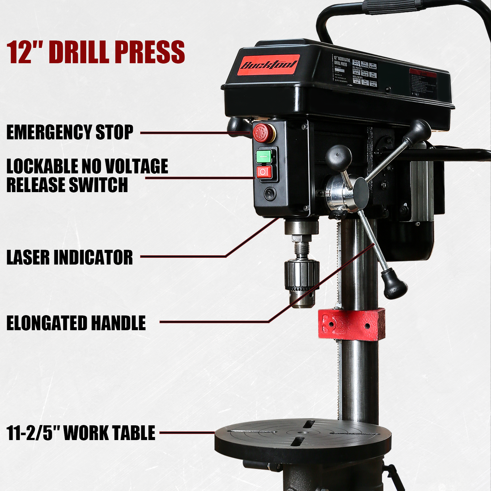 BUCKTOOL Drill Press and Wood Lathe Combo, 3/4HP 12" 6.2Amp 580-3200RPM Variable Speed Benchtop Drill Press and 12"x17" Wood Lathe