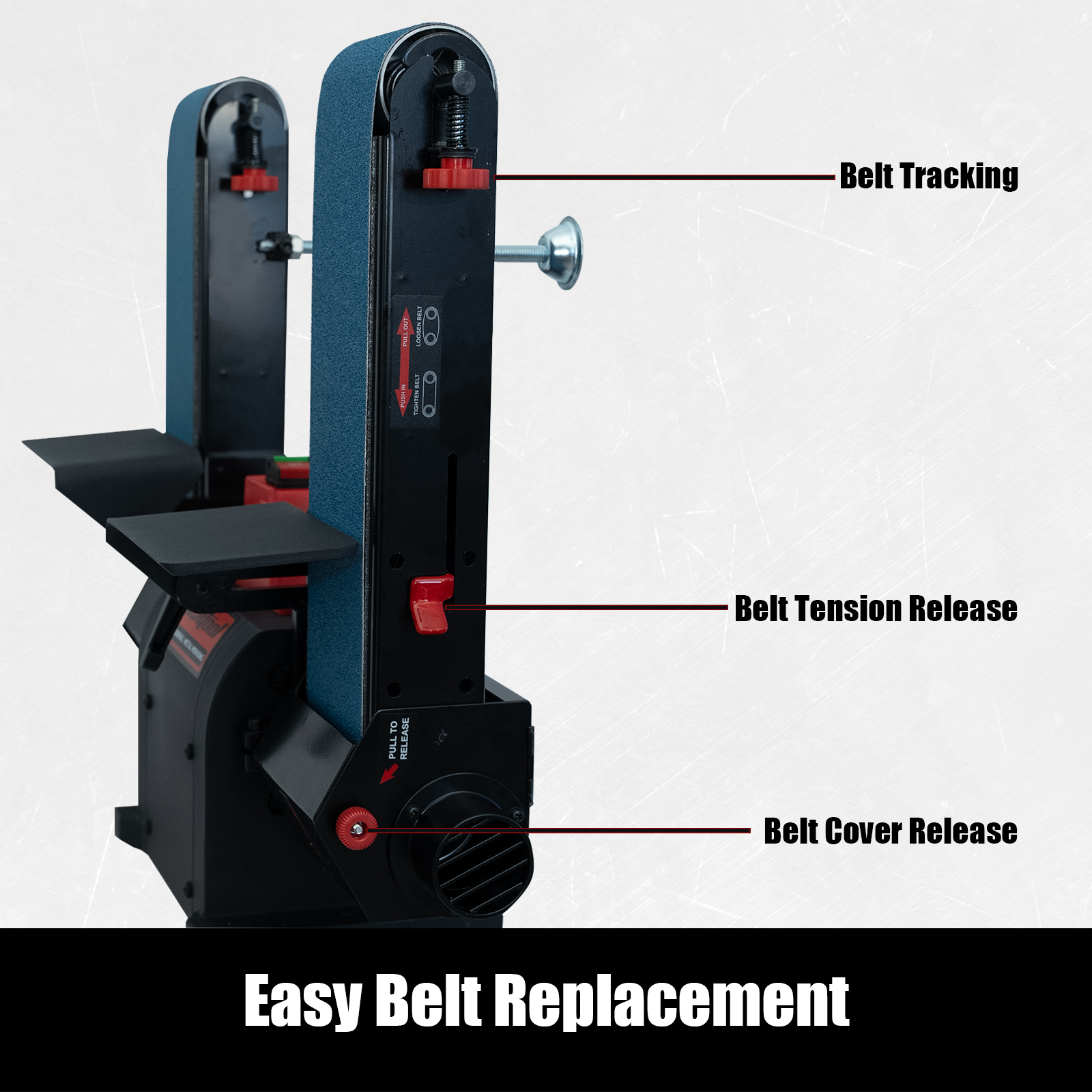 BUCKTOOL 1HP Benchtop Dual-Belt Sander, 4 x 36 in Sanding Belts with 80 & 120 Grits, 2160 FPM BS436D