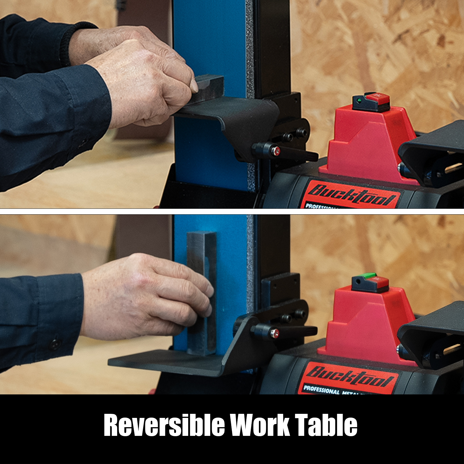 BUCKTOOL 1HP Benchtop Dual-Belt Sander, 4 x 36 in Sanding Belts with 80 & 120 Grits, 2160 FPM BS436D