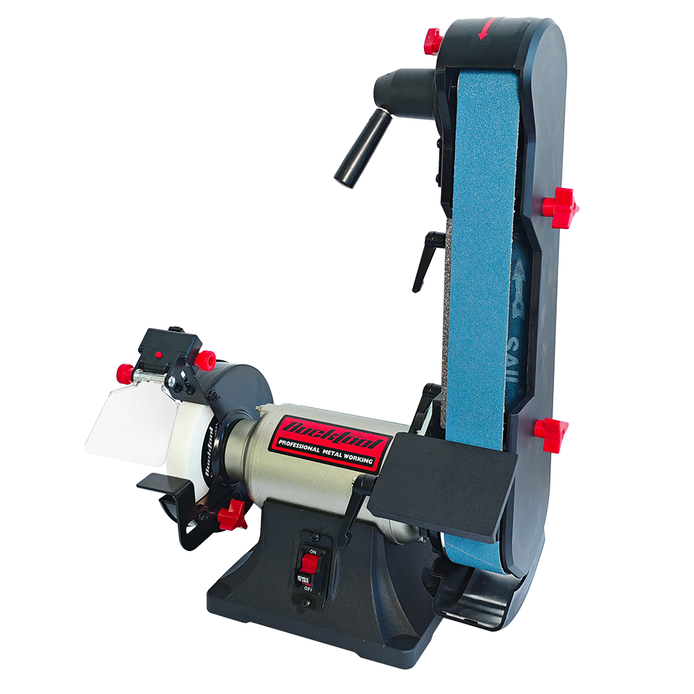 Bucktool Combo 2" x 42" Belt Sander 6" Bench Grinder, Knife Sharpener with Large Work Table