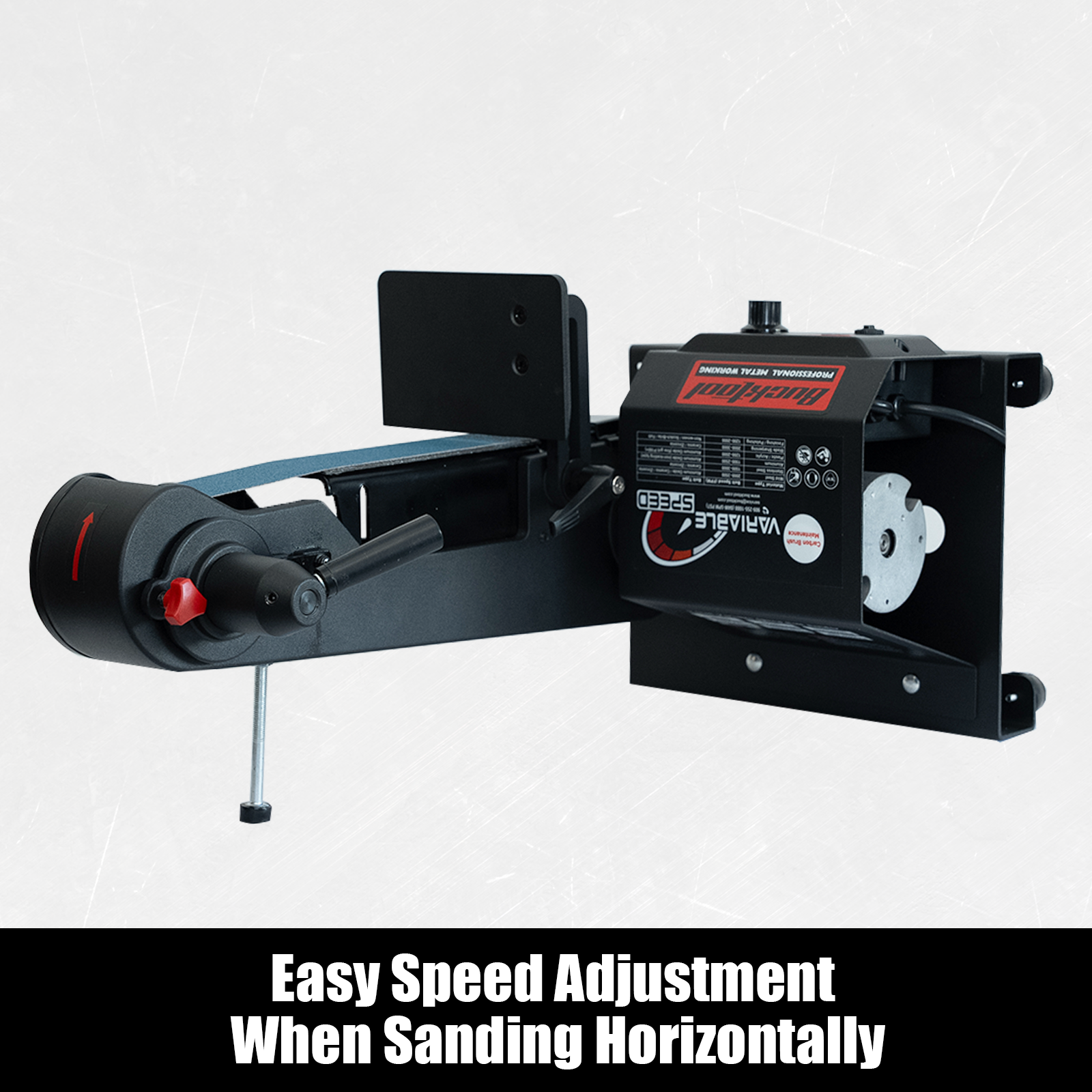 Bucktool Variable Speed 2×42 Inch Belt Sander for Knife Making and Metalworking, Adjustable Foot, Horizontal or Wall-Mountable BS242V