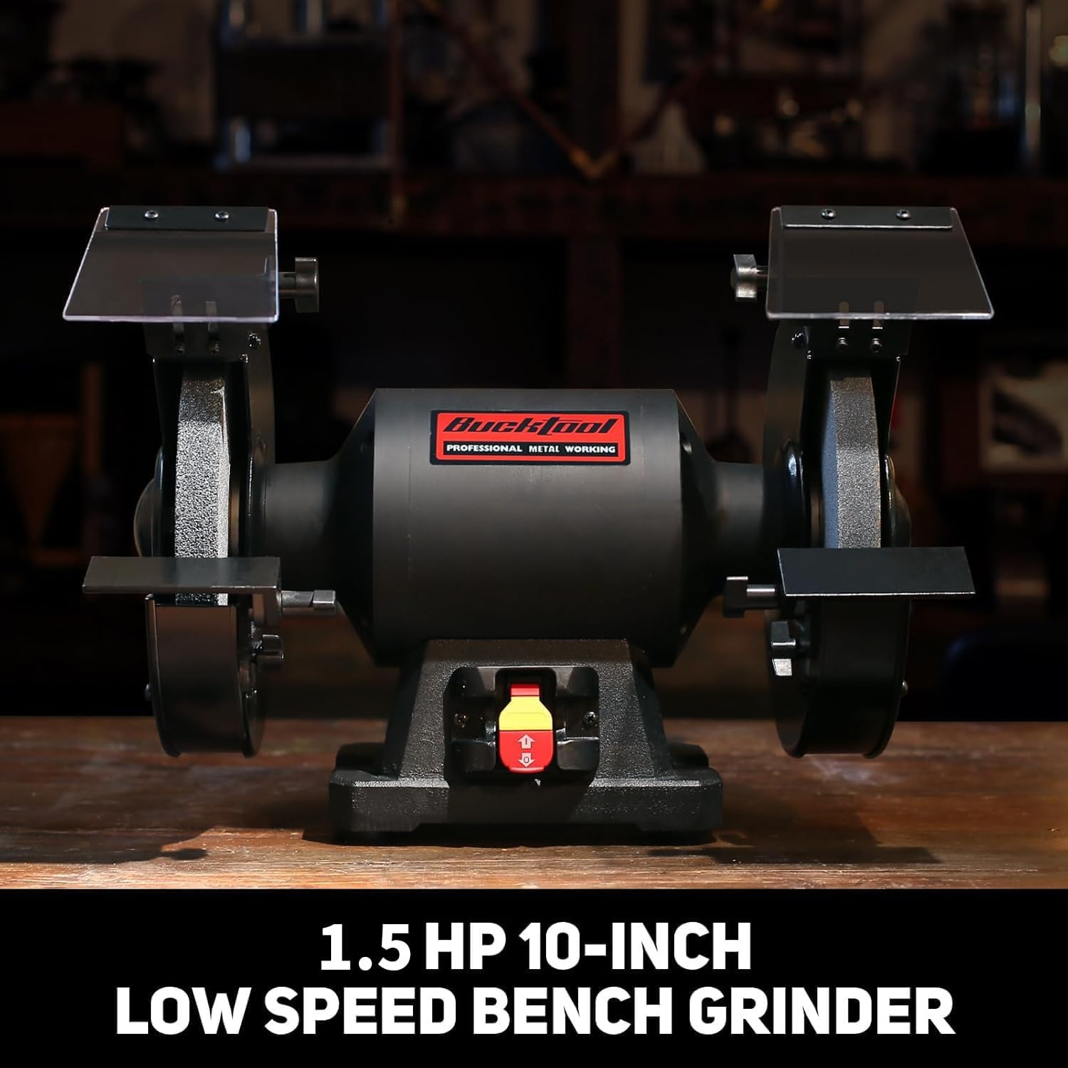 BUCKTOOL 1-1/2HP 10 Inch Low Speed Bench Grinder, 1750 RPM Bench Grinder with 13A Motor, High Precision Wobble-free Wheel Grinder, TDS-250
