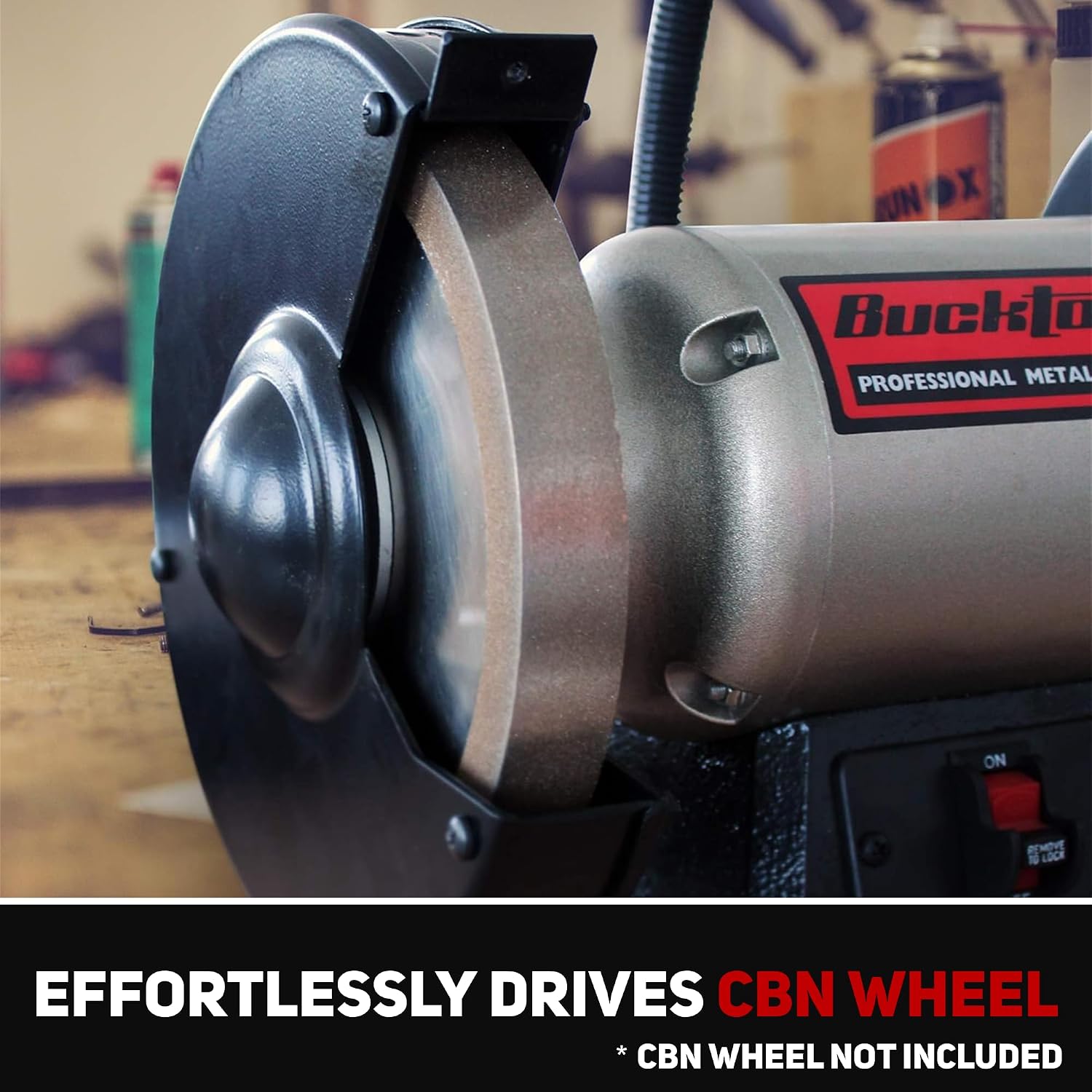 BUCKTOOL 8-Inch, 3/4HP Low-Speed Bench Grinder with LED Light, TDS-200C4HL