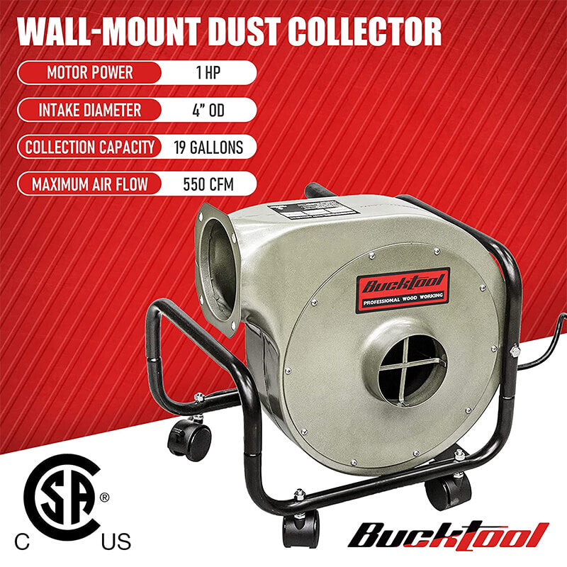BUCKTOOL 1HP 6.5AMP Wall-Mount Dust Collector