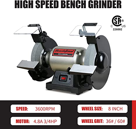 BUCKTOOL 8-Inch High-Speed Bench Grinder, Professional Wobble-free Table Wheel Grinder, TLG-200L5