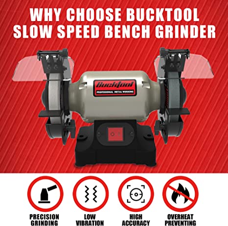 BUCKTOOL 6-Inch Slow-Speed Bench Grinder Power Tools, Professional Wobble-free Wheel Grinder, TLG-150S