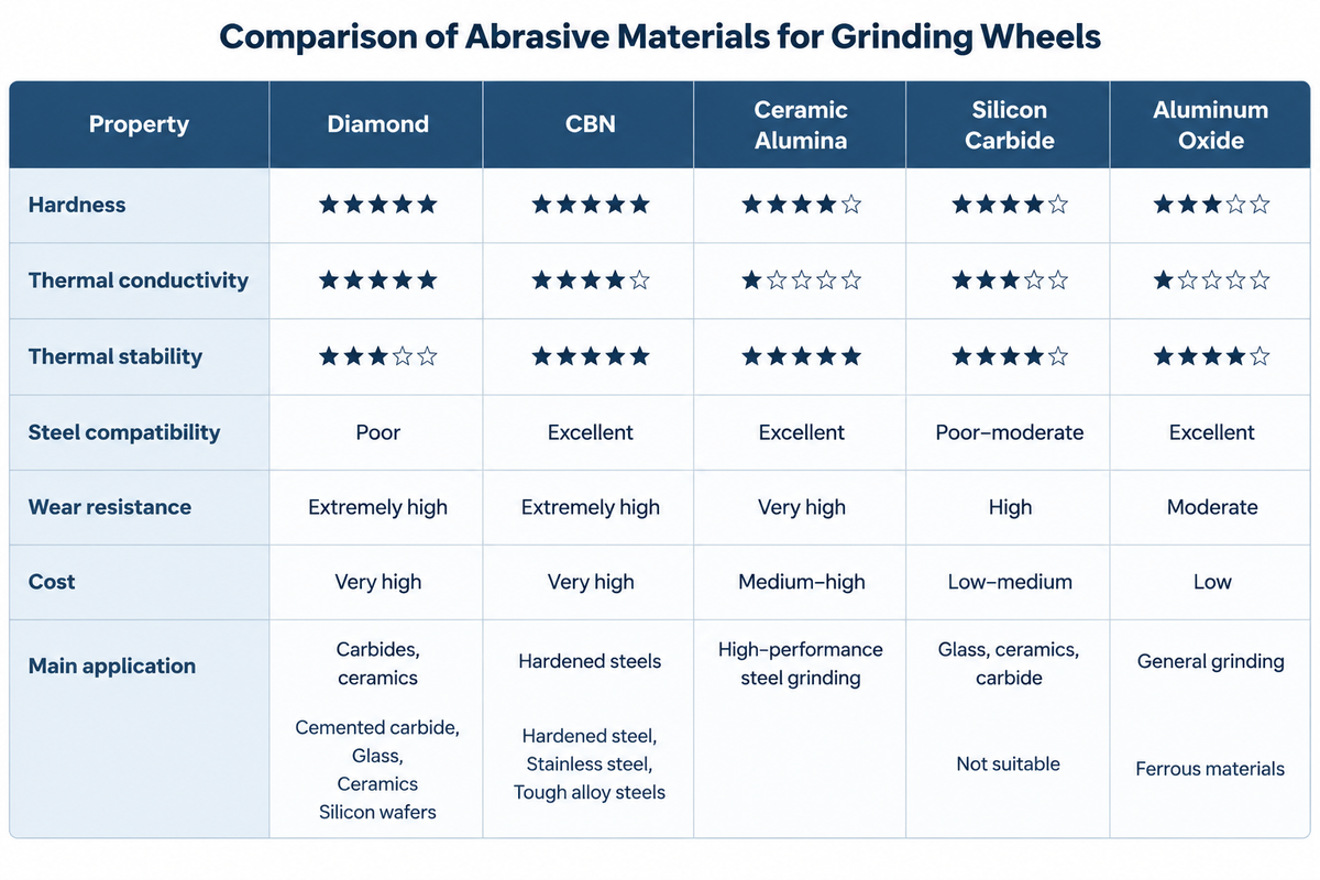 How to Choose the Abrasive Materials for Grinding Wheels: Properties, Performance, and Applications