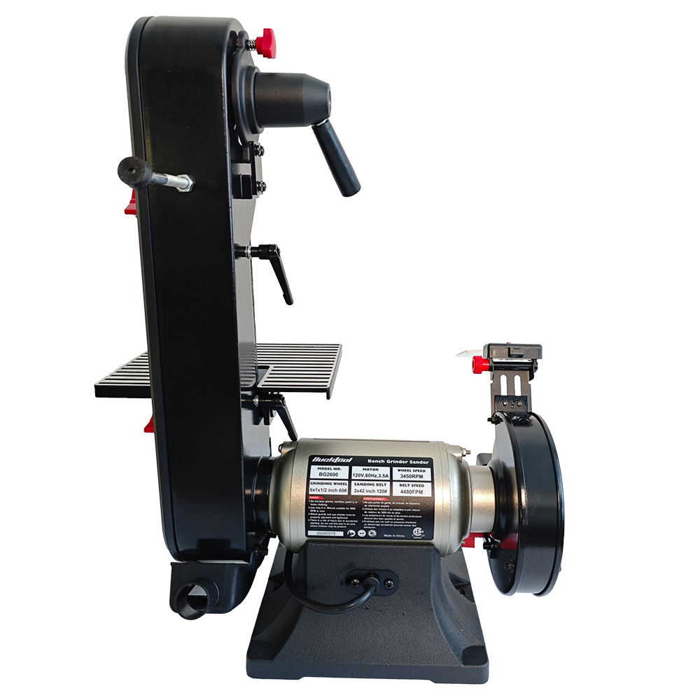 BUCKTOOL Combo Belt Sander and Bench Grinder, 2" x 42" Belt, 6" Grinder, Knife Sharpener with Large Work Table, BG2600