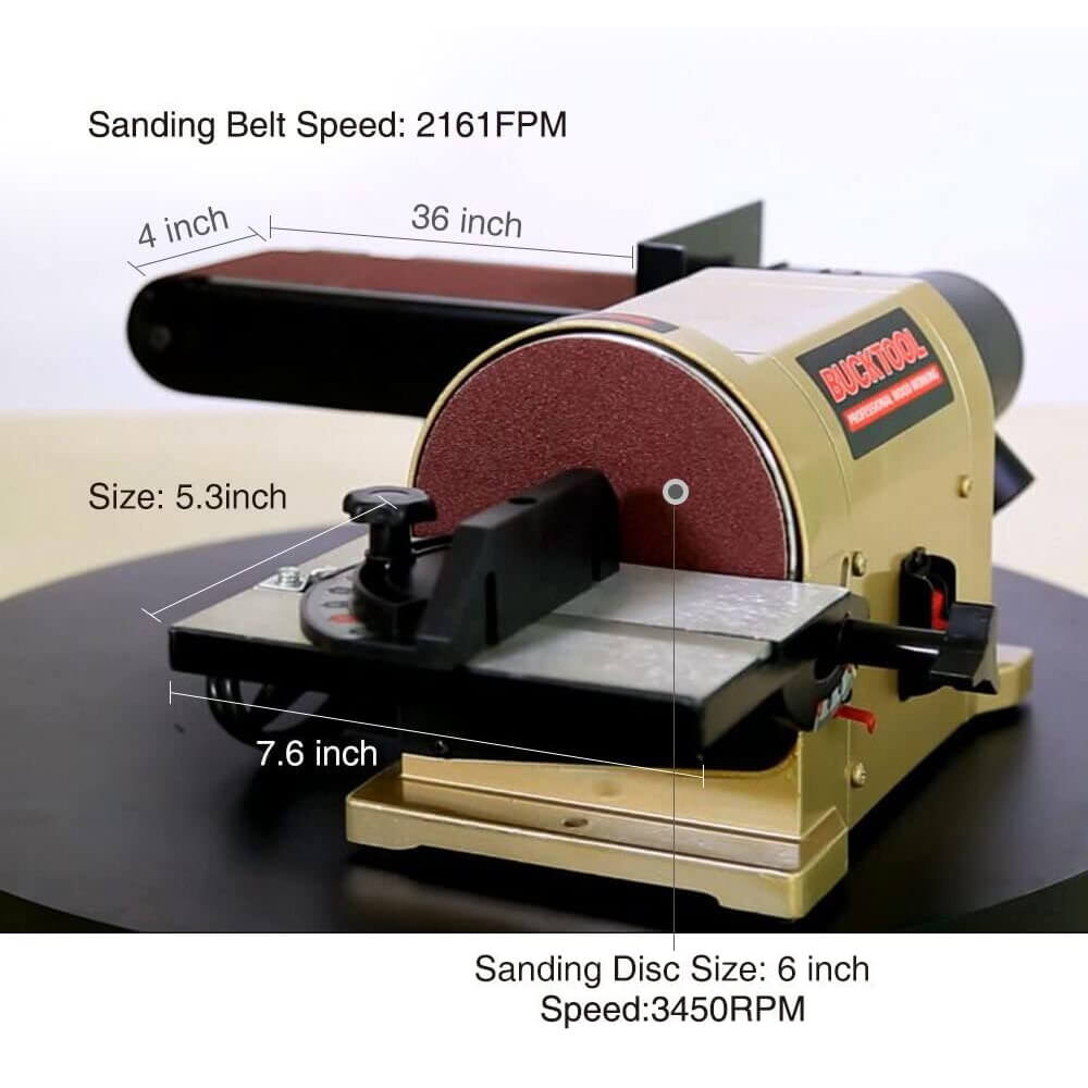 BUCKTOOL | BD4603 Belt Disc Sander 4 in. x 36 in | Belt and 6 in. Disc Sander Benchtop with 3/4HP Direct-drive Motor and Portable Al Base BD4603