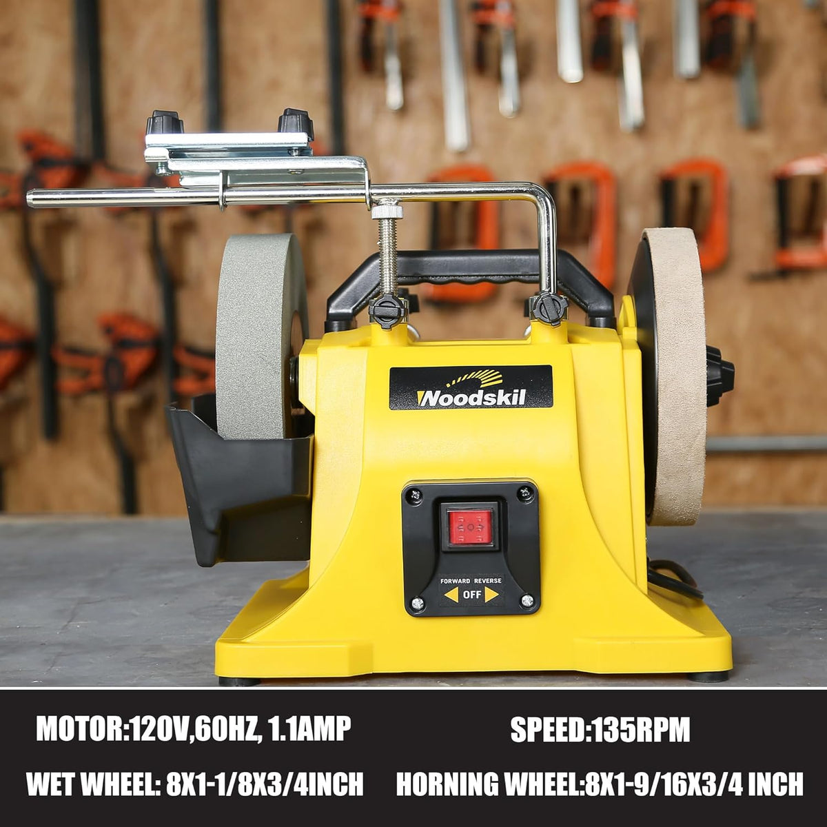 8" Low Speed Wet Sharpening System, 1.1Amp Water Cooled Sharpening Machine with Leather Stropping Wheel, 220 Grit Wheel, 135 RPM Wet Sharpener & Grinder for Knives, Blades, And Chisels