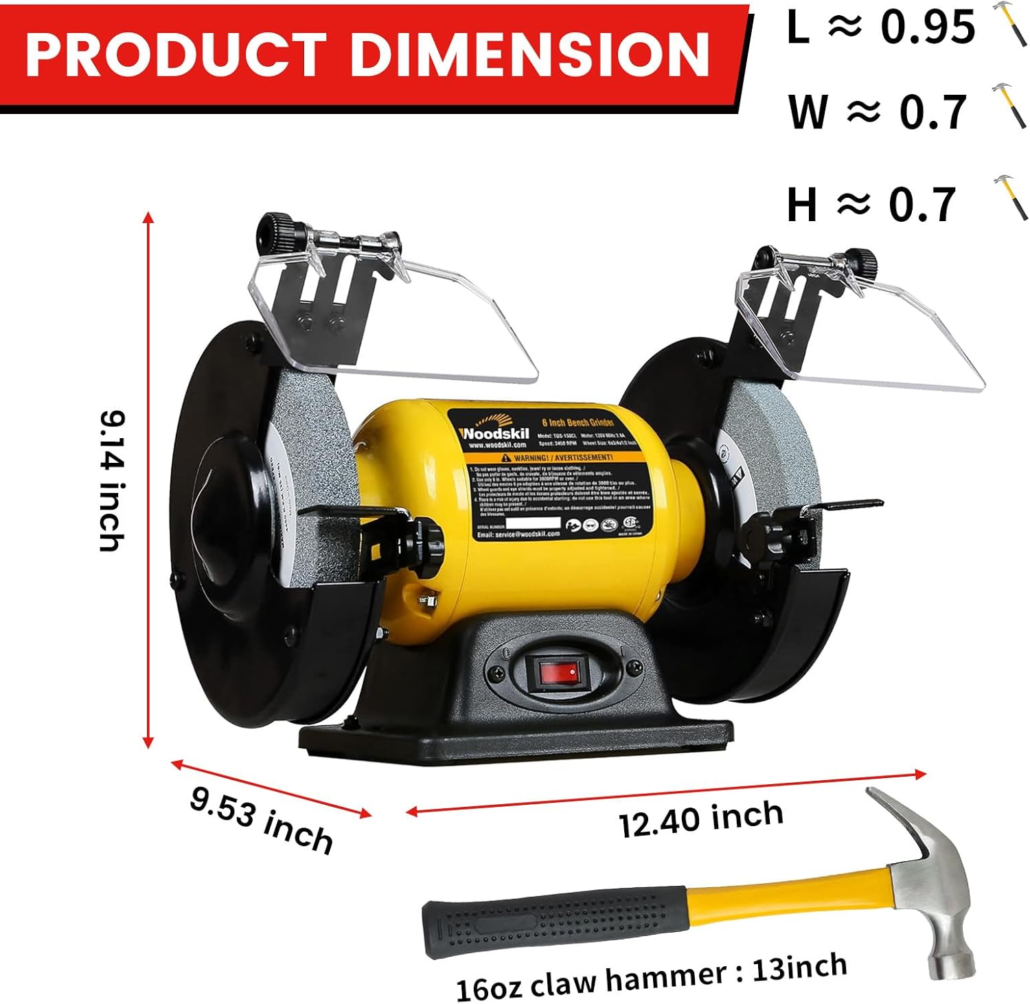 2.8Amp 1/2HP 6-Inch High-Speed Bench Grinder, CSA Listed, Table Grinder for sharpening TDS-150CLA
