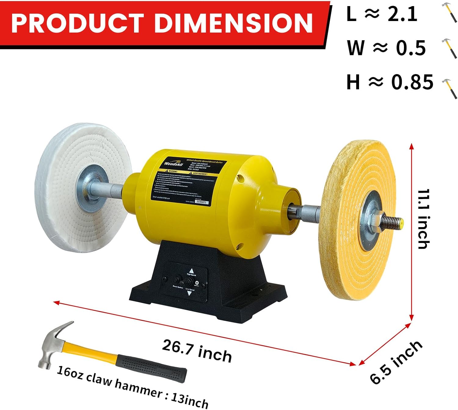10 Inch Bench Buffer Polisher, Dual Speed 1750/3450RPM Electric Buffing Machine ‎TDS-250BGDS
