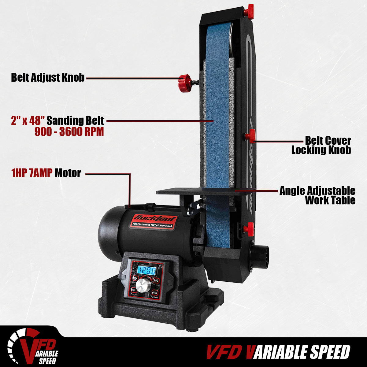 BUCKTOOL 2"x48" VFD Variable Speed Belt Grinder, BS50IV
