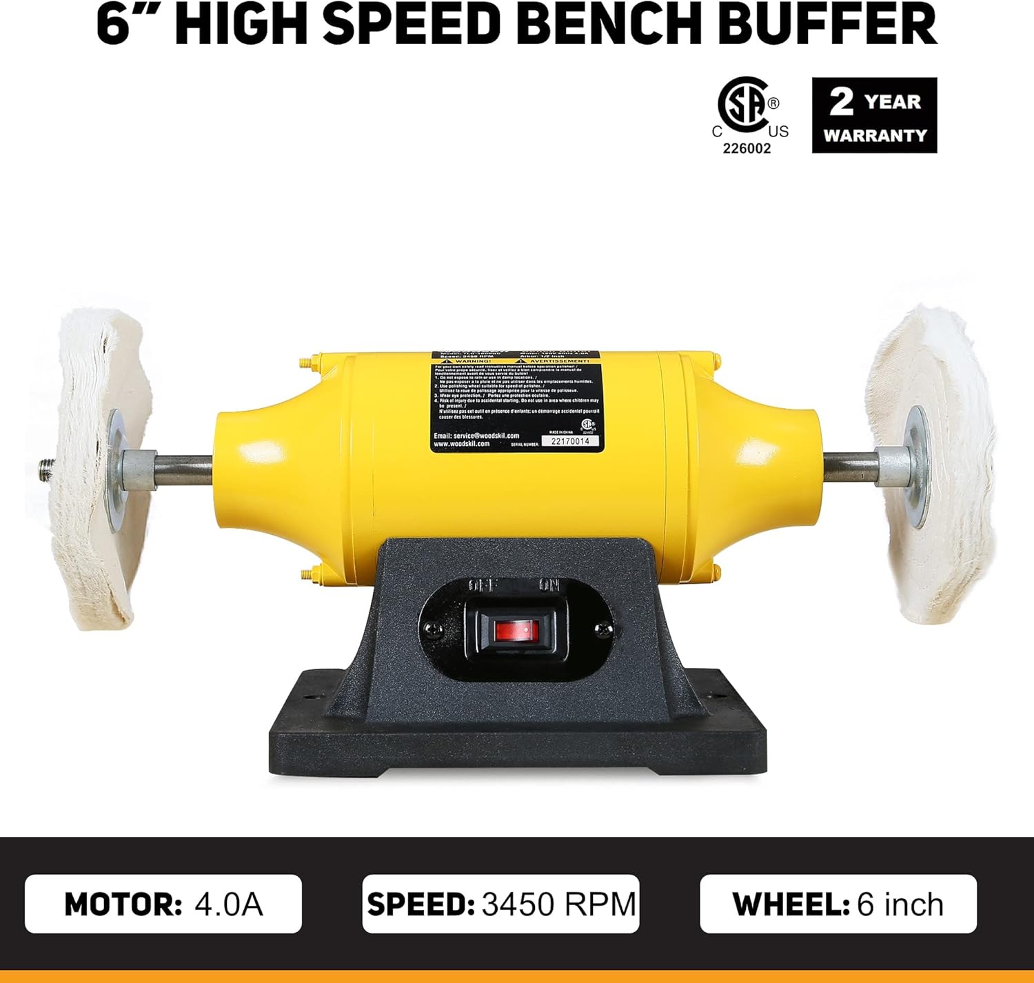 4.0A Bench Buffer Polisher, 6 Inch Jewelry Buffer Polishing Machine, 3450 RPM Bench Polisher ‎TLG-150BGC-A