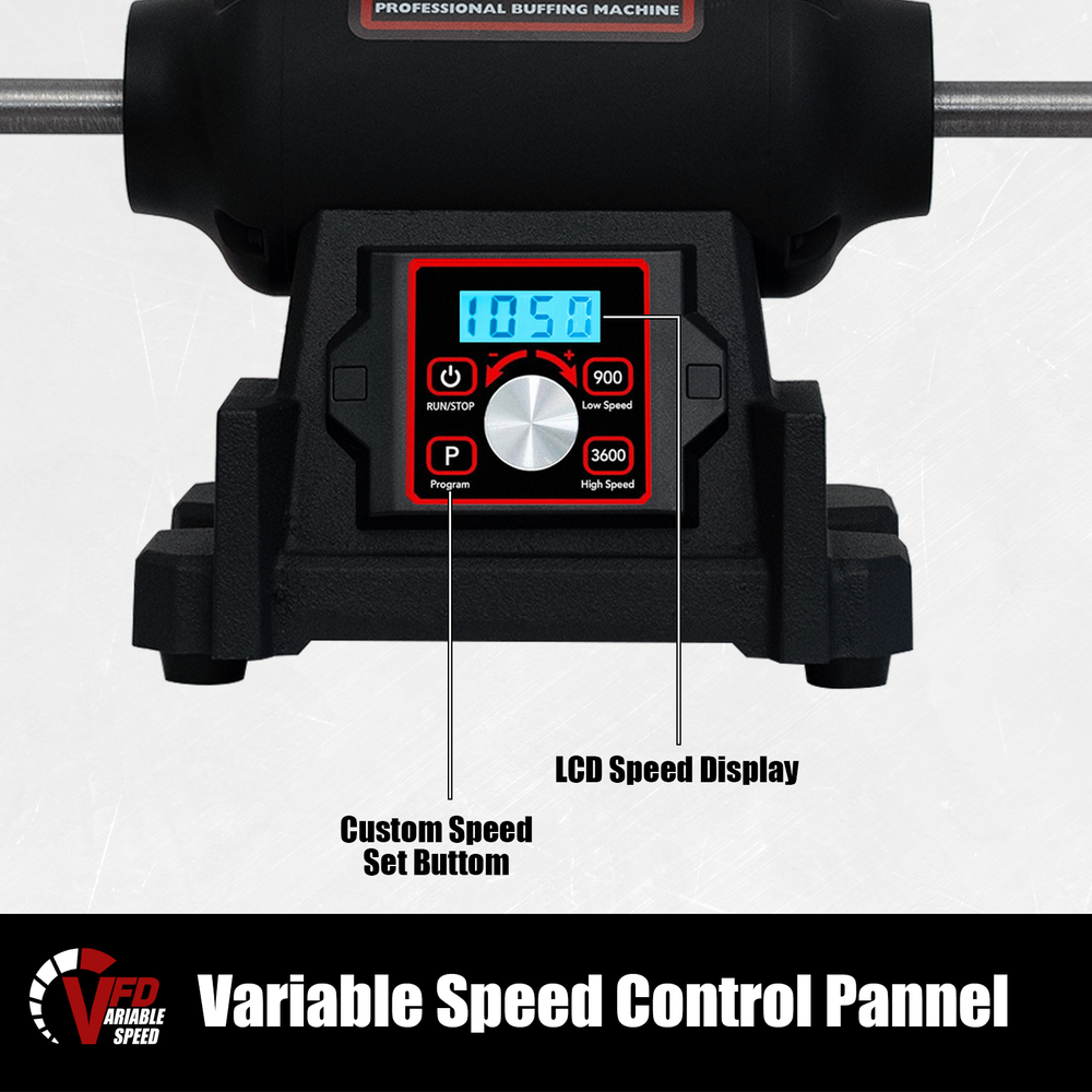 BUCKTOOL 1HP VFD Motor 8-Inch Variable Speed Bench Buffer Polisher TDS