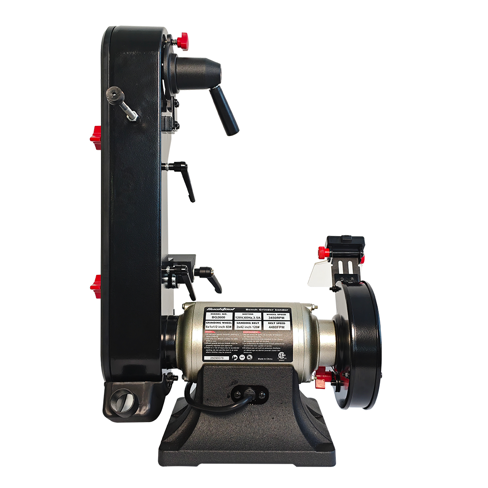 Bucktool Combo 2" x 42" Belt Sander 6" Bench Grinder, Knife Sharpener with Large Work Table