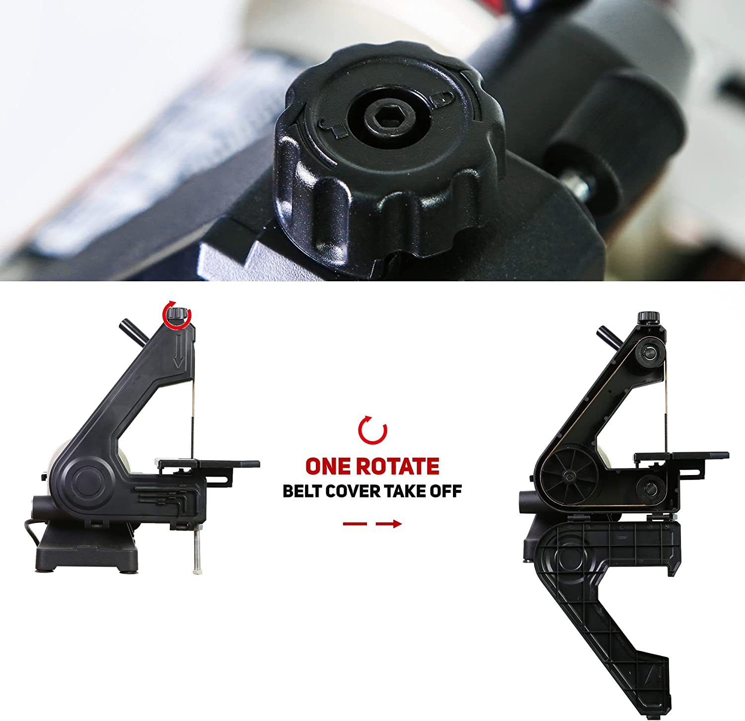 BUCKTOOL 1x30 Inch Bench Belt Sander with 5 Inch Disc with Wrench Storage and Easy Belt Cover Off, 1/3HP Direct Drive