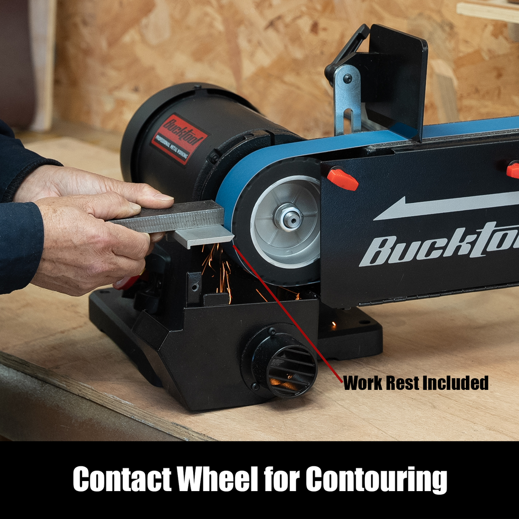 BUCKTOOL 1HP 2×48 Inch 4500 FPM Bench Belt Sander with Iron Base & Pla