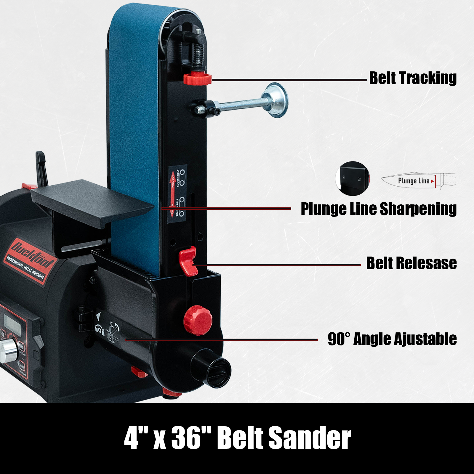 BUCKTOOL 1HP VFD Belt Disc Sander, 4x36 Inch Belt and 8 Inch Disc, 900-3600 RPM Variable Speed Benchtop Sander Combo BD4802IV
