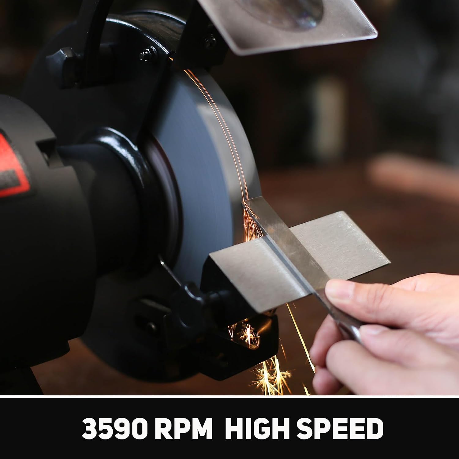 BUCKTOOL 1.0 HP 8 Inch High Speed Bench Grinder, 3590 RPM Table Grinder with 4.8A Motor, High Precision Wobble-free Wheel Grinder, TDS-200HD