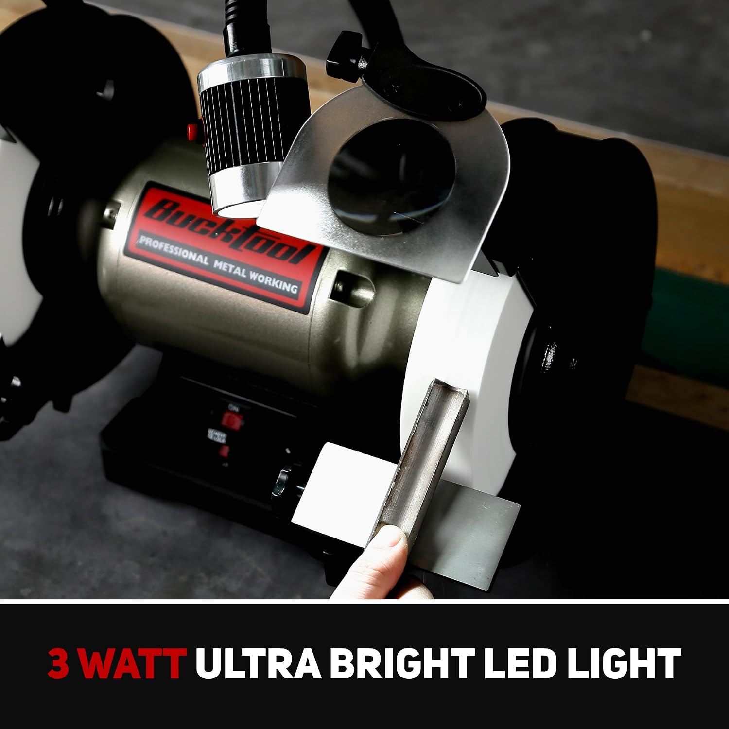 BUCKTOOL 8-Inch, 3/4HP Low-Speed Bench Grinder with LED Light, TDS-200C4HL