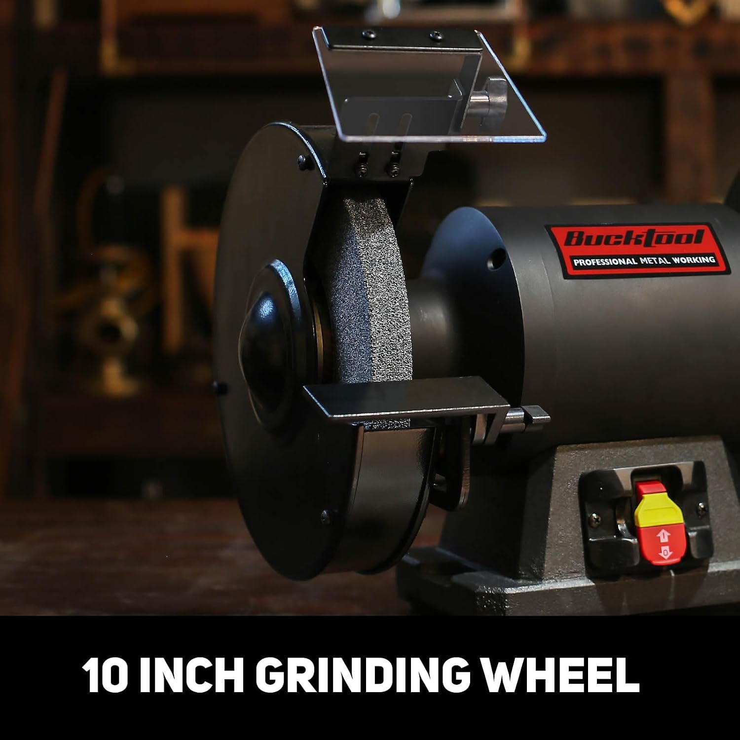 BUCKTOOL 1-1/2HP 10 Inch Low Speed Bench Grinder, 1750 RPM Bench Grinder with 13A Motor, High Precision Wobble-free Wheel Grinder, TDS-250