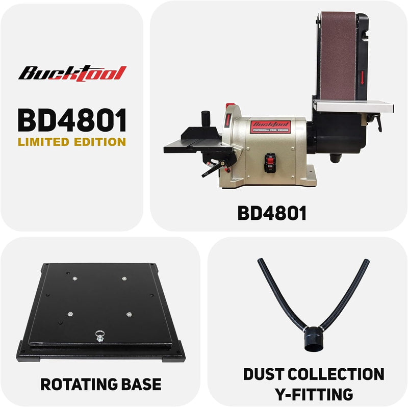 BUCKTOOL BD4801 Bench Belt Sander 4 in x 36 in Belt and 8 in & Rotating Base