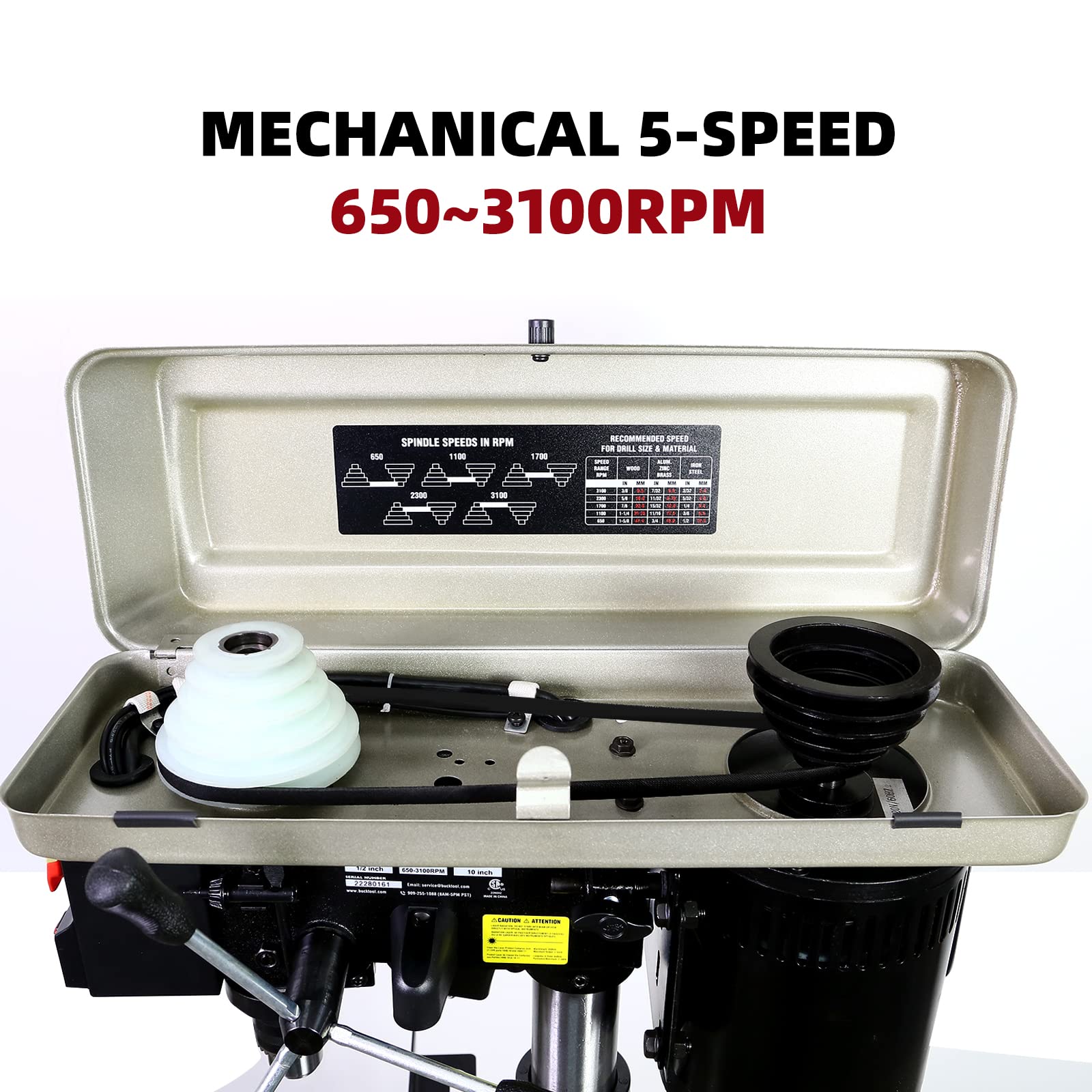 BUCKTOOL 10-Inch Drill Press 6.0 Amp 3/4 HP Bench Drill Press 5-Speed Benchtop Drilling Machine with LED Work Light