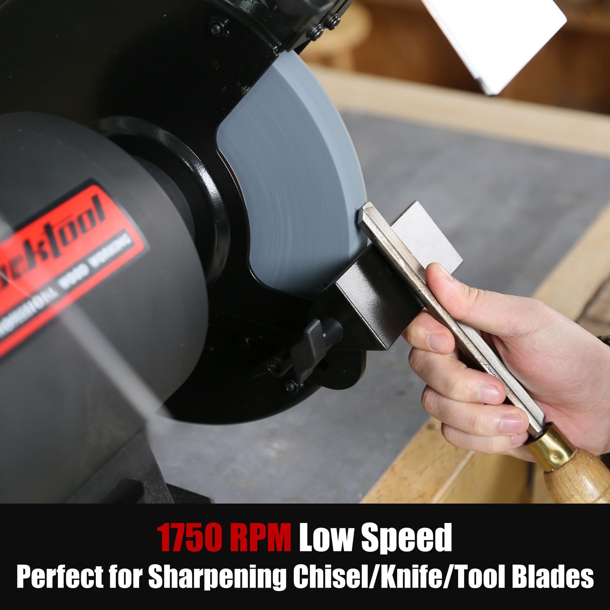 BUCKTOOL 1-1/2HP 10 Inch Low Speed Bench Grinder, 1750 RPM Table Grinder with 13A Motor, High Precision Wobble-free Wheel Grinder, TDS-250