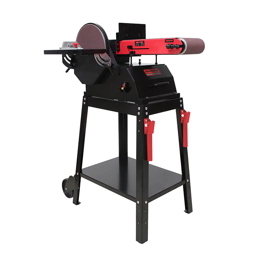 BUCKTOOL BD61000 Bench 6 in. x 48 in. Belt and 10 in. Disc Sander with 1.5 HP Motor and Stand