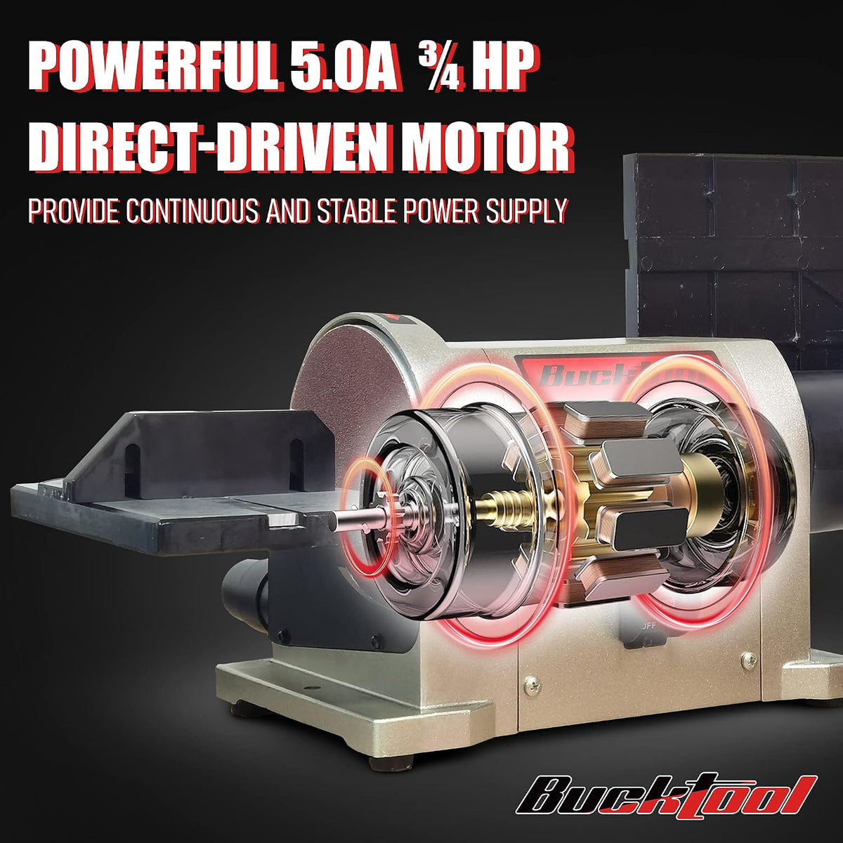 BUCKTOOL Belt Sander, with 4 x 36 in. Belt & 6 in. Disc, 5.0A 3/4HP Direct-Drive Motor with Portable Aluminum Base, BD4603