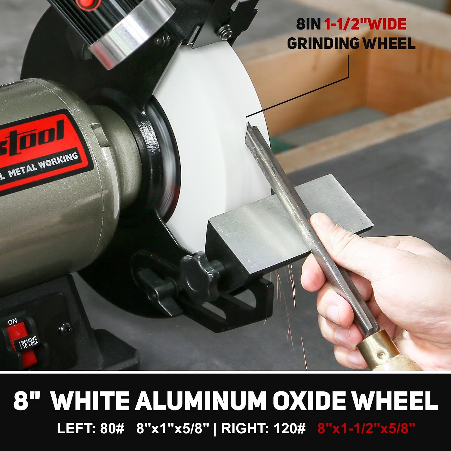BUCKTOOL 8-Inch, 3/4HP Low-Speed Bench Grinder with LED Light, TDS-200C4HL