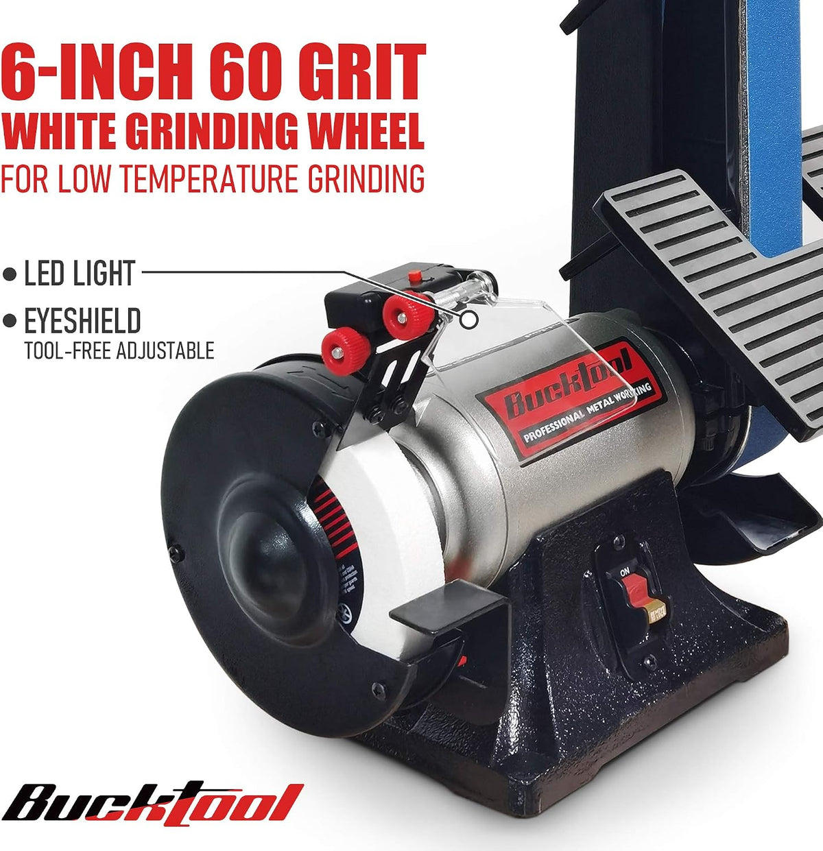 BUCKTOOL Combo Belt Sander and Bench Grinder, 2" x 42" Belt, 6" Grinder, Knife Sharpener with Large Work Table, BG2600