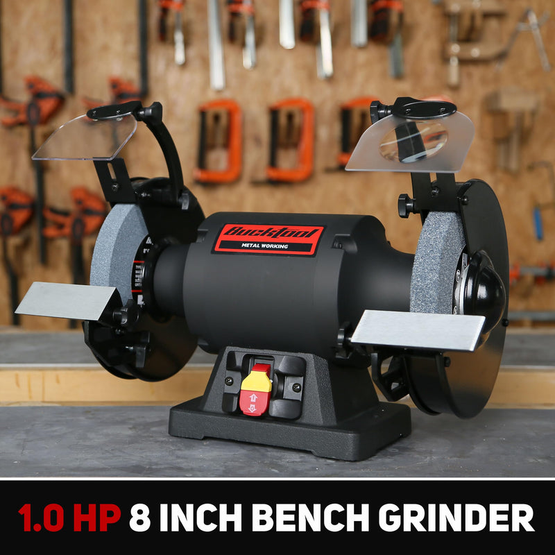 BUCKTOOL 1.0 HP 8 Inch High Speed Bench Grinder, 3590 RPM Table Grinder with 4.8A Motor, High Precision Wobble-free Wheel Grinder, TDS-200HD